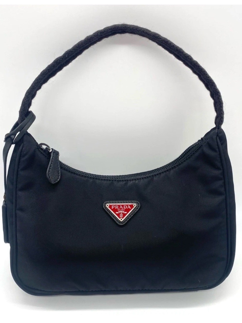 🌟 Prada Mini Re-edition 2000 Black Nylon RARE Red Logo Bag - Authenticated 🌟